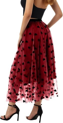 Women Tutu Tulle Skirt Elastic High Waist Layered Skirt Floral Print Mesh A-Line Midi Skirt in Kuwait