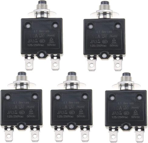 5PCS 125-250V AC 50V DC Push Button L1 Series Manual Reset Thermal Circuit Breaker 10A in Saudi Arabia
