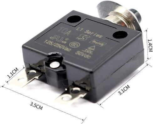 5PCS 125-250V AC 50V DC Push Button L1 Series Manual Reset Thermal Circuit Breaker 10A in Saudi Arabia