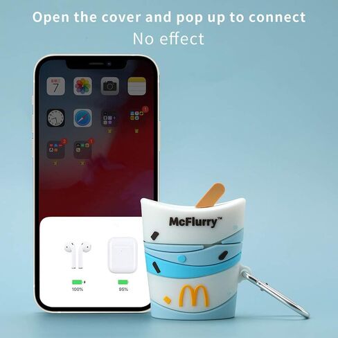 حافظة Airpod، تصميم حافظة Airpod ثلاثية الأبعاد لطيفة ومضحكة ورائعة من Kawaii للطعام والشراب، سلسلة مفاتيح رائعة من Kawaii Fun لـ Airpod 1/2 (McFlurry) in Kuwait