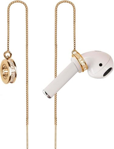 Anti-Lost Earrings Wireless Earphone Holder chain strap Compatible for Airpods pro 2 1 & Airpods 1 2 3 (Gold Zircon Round) in Saudi Arabia