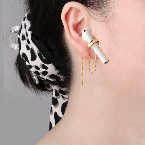 Anti-Lost Earrings Wireless Earphone Holder chain strap Compatible for Airpods pro 2 1 & Airpods 1 2 3 (Gold Zircon Round) in Saudi Arabia