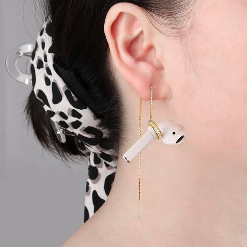 Anti-Lost Earrings Wireless Earphone Holder chain strap Compatible for Airpods pro 2 1 & Airpods 1 2 3 (Gold Zircon Round) in Saudi Arabia