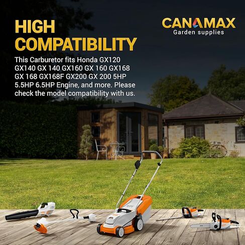 مكربن ​​كاناماكس لهوندا GX160 GX200 مع مجموعة خط الوقود جوانات التثبيت - لمحرك Honda GX120 GX140 GX160 GX168 GX200 5HP 5.5HP 6.5HP - يستبدل 16100-ZH8-W61 16100-ZE1-814 W/Choke Lever Carb in Kuwait