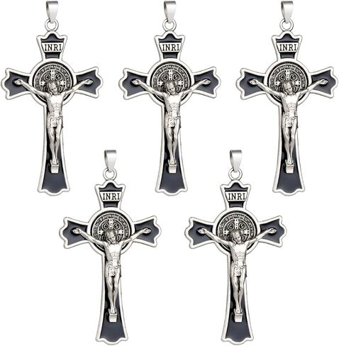 St. Benedict Exorcism Crucifix Cross Pendant for DIY Rosary Necklace Chaplet Part Jewelry Making Accessories Charms 5Pcs Bulk in Saudi Arabia