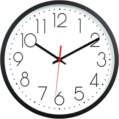Non-Ticking Silent Wall Clocks 12 Inch Battery Operated Quartz Classic Decor Clock Easy to Read for Bedroom Home Kitchen Room Office School (Black) in Saudi Arabia