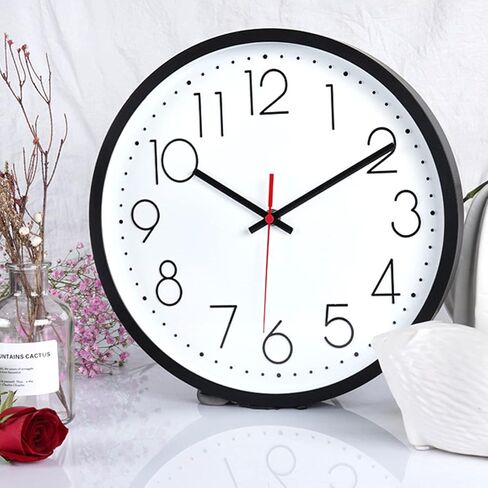 Non-Ticking Silent Wall Clocks 12 Inch Battery Operated Quartz Classic Decor Clock Easy to Read for Bedroom Home Kitchen Room Office School (Black) in Saudi Arabia