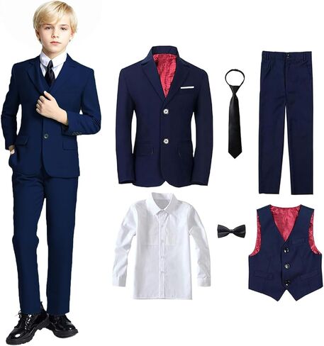 Boy's Tuxedos Toddler Formal Suits Set Kids Blue Black Slim Fit Suit for Weddings in Saudi Arabia