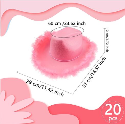 20 حزمة من قبعة رعاة البقر الوردية، قبعة راعية البقر السائبة مع الريش للنساء والفتيات، قبعات حفلات أعياد الميلاد، أزياء الهالوين in Kuwait