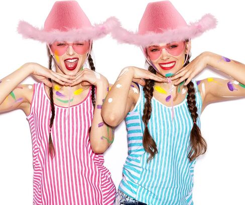 20 حزمة من قبعة رعاة البقر الوردية، قبعة راعية البقر السائبة مع الريش للنساء والفتيات، قبعات حفلات أعياد الميلاد، أزياء الهالوين in Kuwait