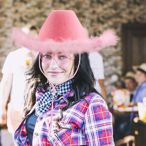 20 حزمة من قبعة رعاة البقر الوردية، قبعة راعية البقر السائبة مع الريش للنساء والفتيات، قبعات حفلات أعياد الميلاد، أزياء الهالوين in Kuwait