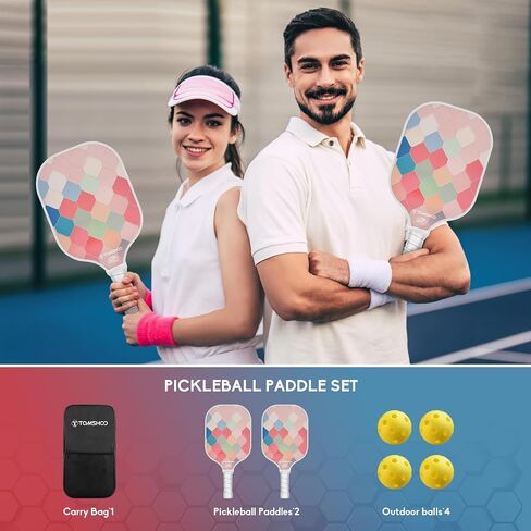 TOMSHOO Pickleball Paddles Set, USAPA Approved Lightweight Fiberglass Pickleball Set with 4 Pickleballs, 1 Pickleball Sling Bag, Pickleball Gifts for Women Men Beginners Professional in Saudi Arabia