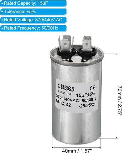 PATIKIL 15 فائق التوهج 15MDF 370/440VAC مكثف بدء تشغيل المروحة، CBB65 مكثف تشغيل دائري لمكيف الهواء مكثف مضخة حرارية باردة مستقيم in Kuwait