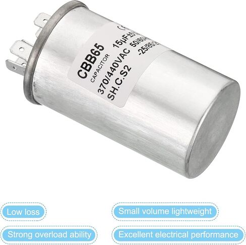 PATIKIL 15 فائق التوهج 15MDF 370/440VAC مكثف بدء تشغيل المروحة، CBB65 مكثف تشغيل دائري لمكيف الهواء مكثف مضخة حرارية باردة مستقيم in Kuwait