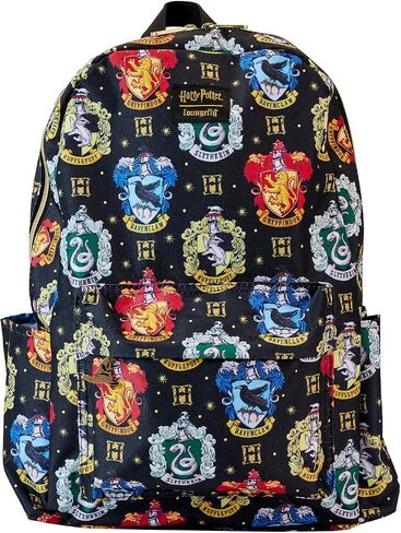 Loungefly Harry Potter Hogwarts Houses Backpack Inspired Nylon Backpack, Black in Saudi Arabia