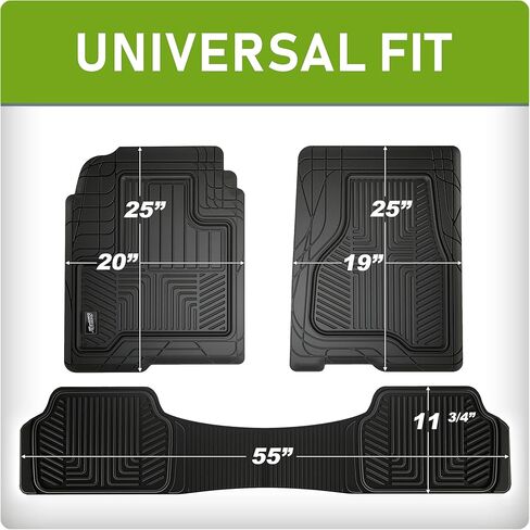 سجادات أرضية الشاحنات الثقيلة من SmartFit™ مكونة من 3 قطع مناسبة لجميع الأحوال الجوية - مقاس عالمي، مجموعة سجادات مطاطية مناسبة لجميع المواسم من الأمام والخلف - (أسود) in Kuwait