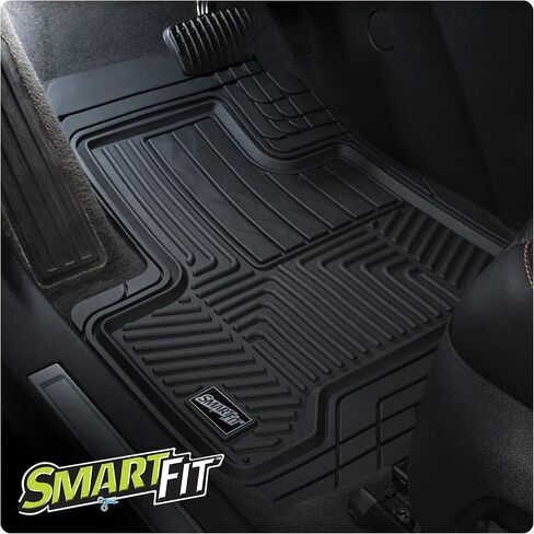 سجادات أرضية الشاحنات الثقيلة من SmartFit™ مكونة من 3 قطع مناسبة لجميع الأحوال الجوية - مقاس عالمي، مجموعة سجادات مطاطية مناسبة لجميع المواسم من الأمام والخلف - (أسود) in Kuwait