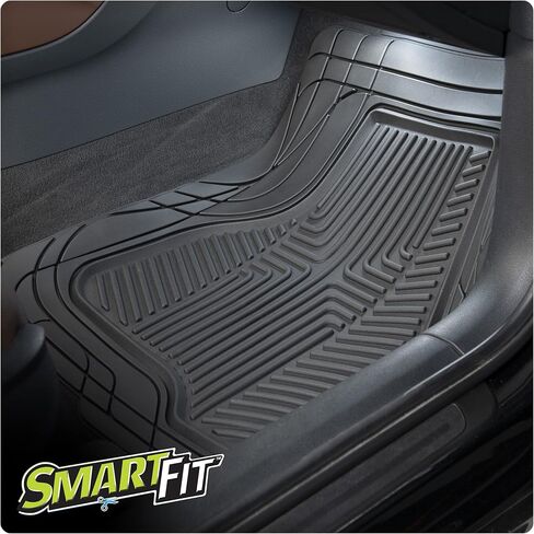 سجادات أرضية الشاحنات الثقيلة من SmartFit™ مكونة من 3 قطع مناسبة لجميع الأحوال الجوية - مقاس عالمي، مجموعة سجادات مطاطية مناسبة لجميع المواسم من الأمام والخلف - (أسود) in Kuwait