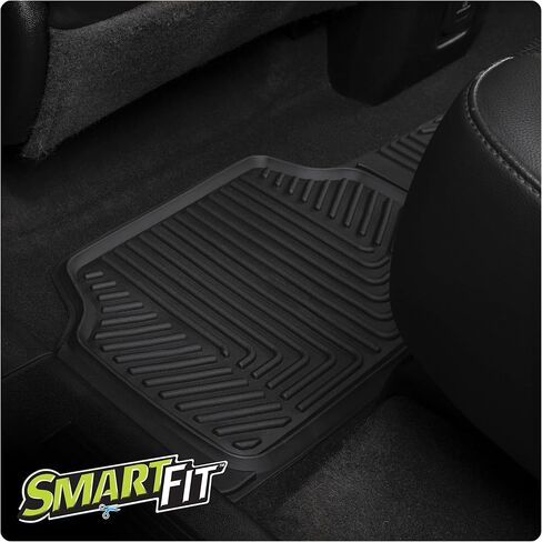 سجادات أرضية الشاحنات الثقيلة من SmartFit™ مكونة من 3 قطع مناسبة لجميع الأحوال الجوية - مقاس عالمي، مجموعة سجادات مطاطية مناسبة لجميع المواسم من الأمام والخلف - (أسود) in Kuwait