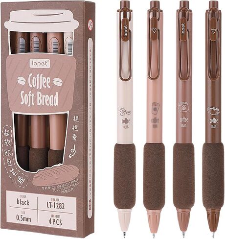4pcs Coffee Neutral Pen Set Journal Set Aesthetic Assorted (0.5mm) Fine Point Retractable Black Pen Smooth Writing Drawing (Brown) Home School Office Supplies in Saudi Arabia