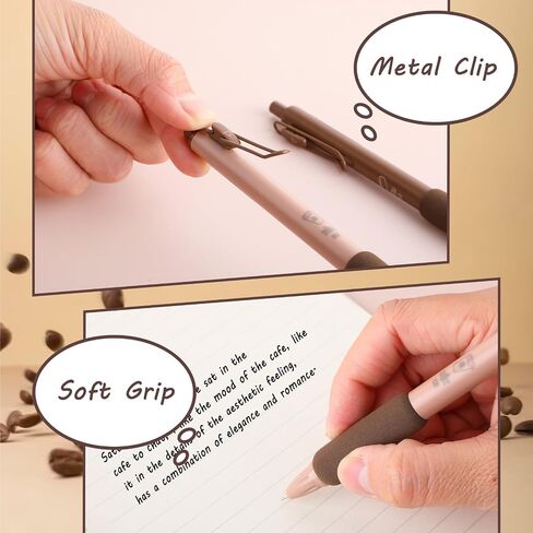 4pcs Coffee Neutral Pen Set Journal Set Aesthetic Assorted (0.5mm) Fine Point Retractable Black Pen Smooth Writing Drawing (Brown) Home School Office Supplies in Saudi Arabia