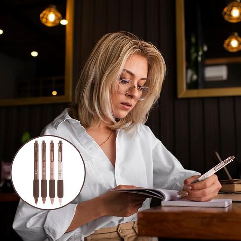 4pcs Coffee Neutral Pen Set Journal Set Aesthetic Assorted (0.5mm) Fine Point Retractable Black Pen Smooth Writing Drawing (Brown) Home School Office Supplies in Saudi Arabia