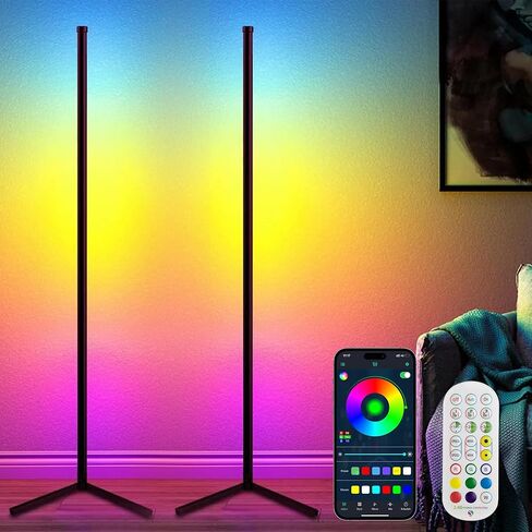 TJOY 2 pack Led Corner Floor Lamp, Smart RGB Floor Lamp with APP&Remote, 16 Million Colors Changing, Music sync, Modern corner led light for Bedroom Living Room and Gaming Room, Timing&Schedule in Saudi Arabia