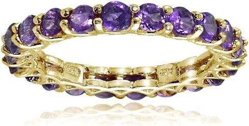 Ice Gems Sterling Silver African Amethyst 3mm Round-cut Eternity Band Ring in Kuwait