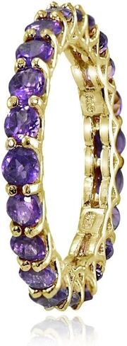 Ice Gems Sterling Silver African Amethyst 3mm Round-cut Eternity Band Ring in Kuwait
