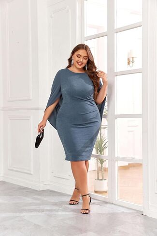 Hanna Nikole Plus Size Cape Sleeve Dress for Women Midi Chiffon Cloak Club Dress in Saudi Arabia