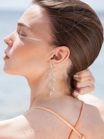 SWEETV Crystal Wedding Earrings for Brides, Bridesmaid, Bridal Earrings for Wedding, Fancy Cubic Zirconia Rhinestone Dangling Earrings for Women Prom Party Jewelry Gifts, Silver/Gold Plated in Kuwait