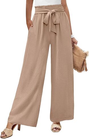 Sucolan Wide Leg Pants for Women Work Pants Business Casual High Waisted Summer Pant Loose Flowy Pants for Women with Pockets in Kuwait