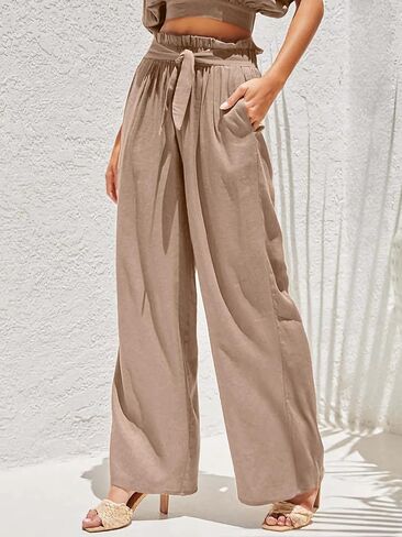 Sucolan Wide Leg Pants for Women Work Pants Business Casual High Waisted Summer Pant Loose Flowy Pants for Women with Pockets in Kuwait