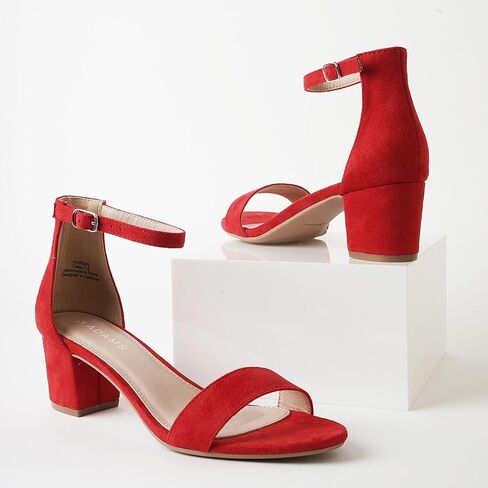 J. Adams Daisy Heeled Sandals - Ankle Strap Low Block, Open Toe Dress Pumps, Chunky Heels - Dressy Shoes for Women - Bridal, Wedding, Summer Sandals in Saudi Arabia