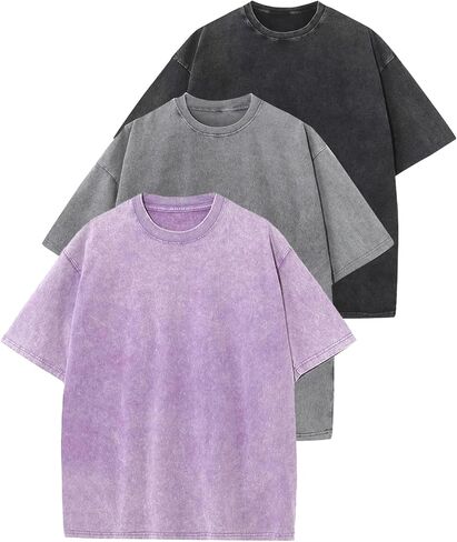 3 حزمة الرجال تي شيرت المتضخم تي شيرت فضفاض خمر القطن فضفاضة قصيرة الأكمام عادية حمض غسل القمصان للجنسين بلايز in Kuwait