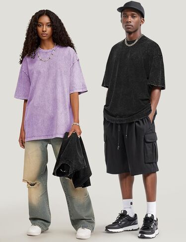 3 حزمة الرجال تي شيرت المتضخم تي شيرت فضفاض خمر القطن فضفاضة قصيرة الأكمام عادية حمض غسل القمصان للجنسين بلايز in Kuwait