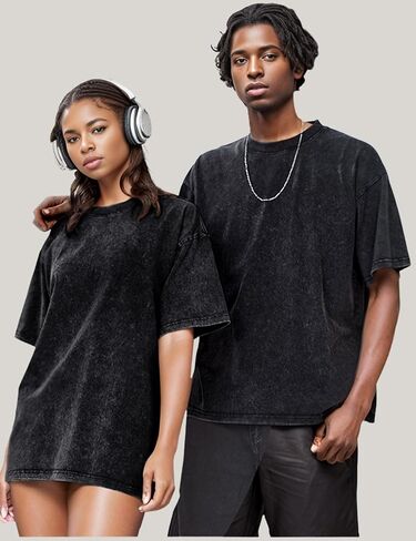 3 حزمة الرجال تي شيرت المتضخم تي شيرت فضفاض خمر القطن فضفاضة قصيرة الأكمام عادية حمض غسل القمصان للجنسين بلايز in Kuwait