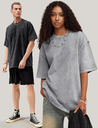 3 حزمة الرجال تي شيرت المتضخم تي شيرت فضفاض خمر القطن فضفاضة قصيرة الأكمام عادية حمض غسل القمصان للجنسين بلايز in Kuwait