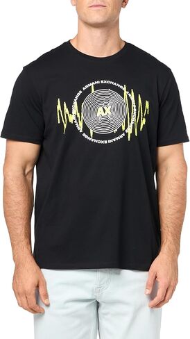 A｜X ARMANI EXCHANGE Men's Regular Fit Cotton Sound Wave Printed Logo Tee in Saudi Arabia