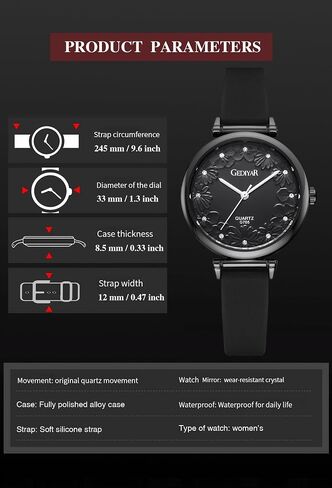 Watch for Women Nurses Nursing Students Lady,Variety Colors, Second Hand,Soft Silicone Band Waterproof Quartz Analog female Watches (G705 black) in Saudi Arabia