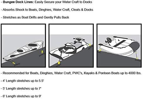 خط رصيف بنجي بطول 6 بوصات - أبيض - يمتد إلى 9 أقدام - مثالي للقوارب وPWC وJet Ski وDinghy وKayak وPontoon حتى 4000# in Saudi Arabia