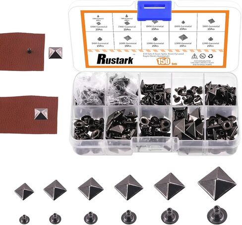 Rustark 150 Sets 6 Sizes 6mm 7mm 8mm 9mm 10mm 12mm Antique Brass Pyramid Rivet Square Leather Rivets Kit Metal Studs Pyramid Rapid Rivet Studs Assortment Kit for DIY Leather Craft Decorations in Saudi Arabia