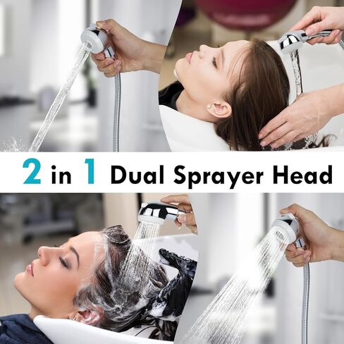 رأس رش وعاء الشامبو، رأس رش حوض صالون الجوز 1/2 بوصة لتوصيل خرطوم الشامبو من الفولاذ المقاوم للصدأ، نموذج بخاخ مزدوج، بخاخ أبيض in Kuwait