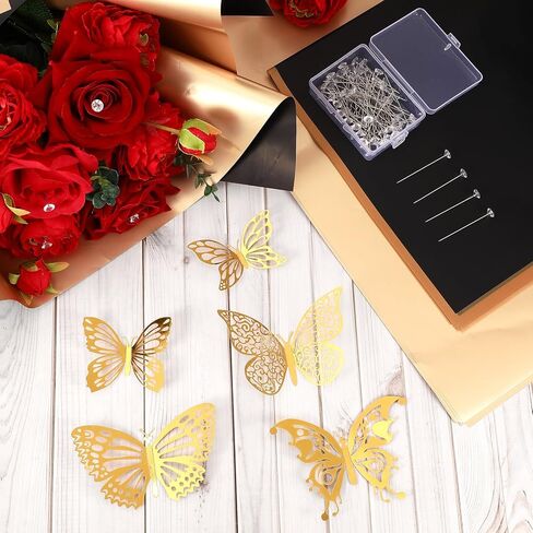 Yeaqee 100 Sheets Black Bouquet Wrapping Paper Waterproof Double Color Florist Bouquet Wrapping Paper Bulk for DIY Crafts Gift Packaging with Butterfly Ribbons Decor for Mother's Day Florist Supplies in Saudi Arabia