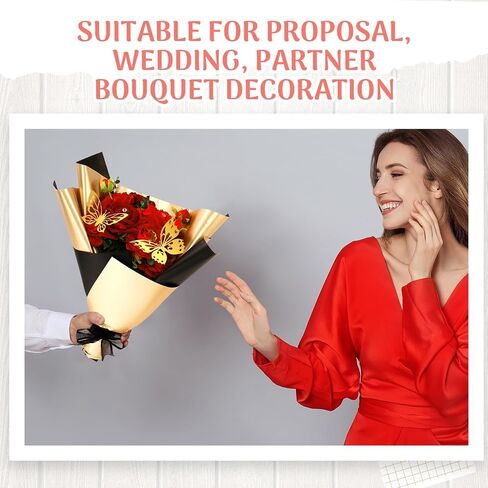 Yeaqee 100 Sheets Black Bouquet Wrapping Paper Waterproof Double Color Florist Bouquet Wrapping Paper Bulk for DIY Crafts Gift Packaging with Butterfly Ribbons Decor for Mother's Day Florist Supplies in Saudi Arabia