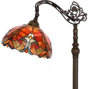WERFACTORY Tiffany Floor Lamp Red Liaison Stained Glass Arched Lamp 12X18X64 Inches Gooseneck Adjustable Corner Standing Reading Light Decor Bedroom Living Room S160R Series