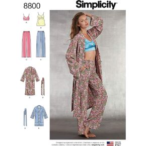 Simplicity Pattern 8800 Misses' Robe, Pants, Top and Bralette, Size A (XS-XL)