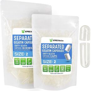 XPRS Nutra Gelatin Size 2 Separated Capsules - 100 Count Empty Capsules Separated in Bags - Size 2 Clear Gelatin Capsules - Empty Gelatin Capsules for DIY Supplement Filling