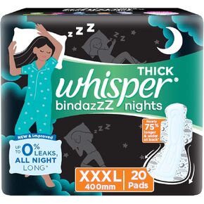 Whisper Ultra Night Sanitary Pads for Women, XXXL 20 Napkins