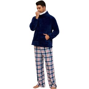 U2SKIIN Mens Ultra Soft Plush Plaid Pajamas Set Pullover Winter Plush Pjs Cozy Warm Sleepwear